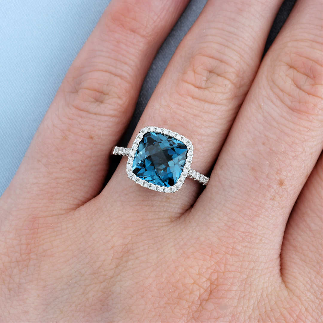 Filigree Split Shank London Blue Topaz Ring in Sterling Silver | LVR812-LBT  | Valina Fine Jewelry